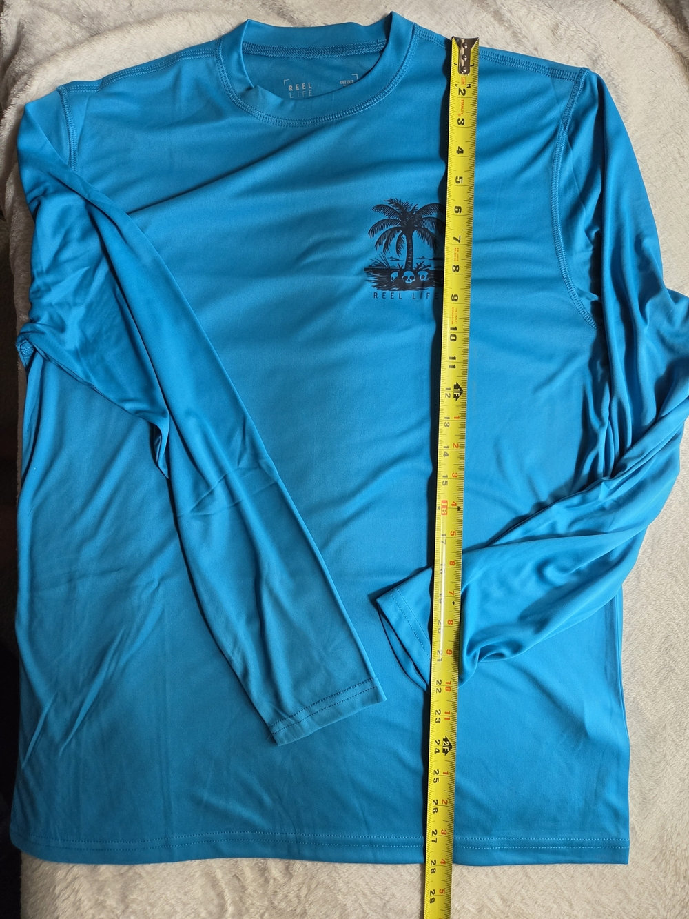 Men's Long Sleeve Performance Shirt - Blue w/ Black Skull Beach Graphic UV UPF